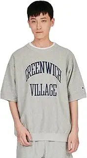 [Champion] REVERSWEAVE(R) C3-B002 Men's Long Sleeve Sweatshirt, Round Neck, 100% Cotton, 10 oz, Fleece Lining, Graphic Print, Reverse Weave (R) Short Sleeve Sweatshirt