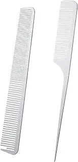 Boao 2 Pieces Metal Tail Combs Stainless Steel Flat Top Barber Combs with Metal Pick for Hair Stylist Women Men Hair Styling Cutting(Silver)