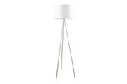 Jambes White Drum Shade with Antique Brass Tripod Floor Lamp