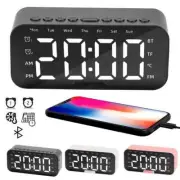 Digital Portable Alarm Clock FM Radio Wireless Bluetooth Mirror LED With Speaker