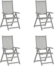 Outdoor Chair, Wood Fold Patio Recliner Chair, Garden Reclining Chairs 4 pcs for Beach, Yard, Pool, Deck, 57 x 69 x 110 cm, Grey