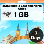 eSIM Middle East and North Africa - 1 GB - 7 Days - Travel eSIM | QR code act...