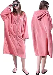 Hiturbo Adult Changing Towel Robe: Zipper Oversized Hooded Swimming Poncho - Fleece Coat for Surf Beach Pool Bath
