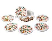 Marble Coffee Coaster Set ,Drink Coaster Set , White Beer Coaster Set 4.5 Inches