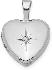 [JewelryWeb] 925 Sterling Silver Satin Back Holds 2 photos and Diamond Polished 12mm Love Heart Locket-Locket Necklace for Women