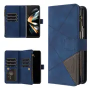 For Samsung Galaxy Z Fold4 5G Leather Zip Wallet With Rhombus Texture