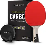 PRO SPIN Ping Pong Paddle with Carbon Fiber | 7-Ply Blade, Offensive Rubber, 2.0mm Sponge, Premium Rubber Protector Case | Improve Your Game with The Elite Series Carbon Table Tennis Racket