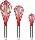 Silicone Whisk, Heat Resistant Stainless Steel Wire Whisk Set of 3, Kitchen Cook