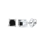 14k White Gold Princess Black Diamond Solitaire Earrings 1/4 Cttw