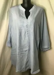 AUTOGRAPH LIGHT BLUE "PINTUCK" 3/4 SLEEVE TUNIC TOP SZ 24-NEW REDUCED $