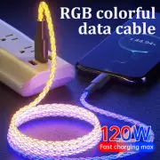 USB C To USB C Data Cable RGB LED Light Up PD Fast Charging Cord Type C Charger