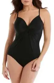 Miraclesuit Black Rock Solid Love Knot One-Piece Swimsuit L37744 Size 8