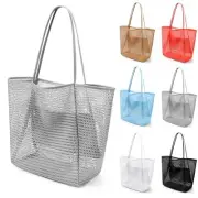 Mesh Tote Beach Bag,Women Fairycore Hobo Bag,Shoulder Bag,Soft Summer Gray