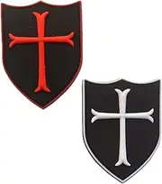 EnigmaGlow 2 Pcs Knight Templar Crusader Cross Patch 3D PVC Rubber Applique Emblem Hook Backed