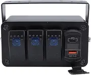 XTevu 3 Gang Rocker Switch Panel, DC12-24V, On Off Toggle Switch with PD Type C and QC3.0 USB, for Car, Trucks, Boats, RVs (Blue Light)