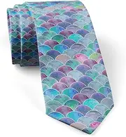 [IKIKI-TECH] Skinny Slim Fashion Necktie for men Novelty Conversational Neckwear Ties (Fish Scale Ocean Wave Pattern), Multicolor Pattern