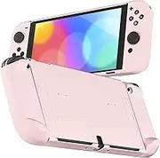 RHOTALL Protective Case Compatible with Nintendo Switch OLED, Dockable Shell for Switch OLED Console and Joycon Controller, Cute Accessories for Switch OLED with Comfortable Grip Design - Pink