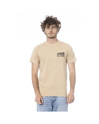 Cavalli Class TShirt Beige Logo Tee CA24369 Men T-Shirts