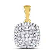 10k Yellow Gold Round Diamond Square Frame Cluster Pendant 1/8 Cttw