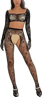 [Tender Whisper] Sexy Lingerie Set Naughty Outfits See Through lace Long Sleeve Hand Sock Top+Fishnet Tights Plus Size Bodysuit