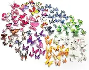 Uandhome 96PCS 3D Butterfly Wall Stickers Removable DIY Wall Decals Home Decor Multicolor Wall Murals Crafts Butterflies Magnetic Decals for Kids Room TV Background Decoration