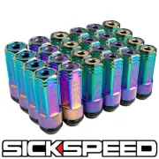 SICKSPEED 24 PC NEO CHROME CAPPED ALUMINUM EXTENDED 50MM 3 PC LUG NUTS 14X2