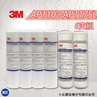 【3M】10英吋 AP-110 5uPP濾心+AP-117 CTO活性碳濾心(6支組) (9.5折)