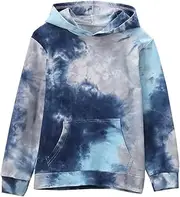 [Deeorla] Little Boys Girls Cotton Tie Dye Hoodies Long Sleeve Pullover Sweatshirts for Big Kids 5-15Years