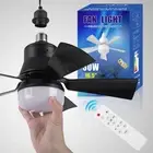 - 40W Ceiling Fan Light 3 Speeds E27 Socket Fan Lamp (Black Large Remote+Extende
