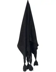 [MAINE & CRAWFORD] Barnes Chunky Knit Throw Blanket With Tassels 152x127cm in Black