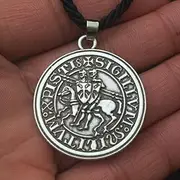 [Generic] Pendant Necklace,Men Amulet Jewelryng Double War Horse Greek Latin Knights Templar Exquisite Commemorative Seal Necklace Jewelry Gift/Link C