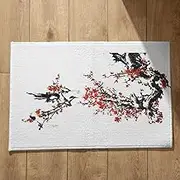 EHOMERY Very Thin Door Mats for Inside Entry Foot Chinese Style Ink Flower Outside Bathroom Floor House Kitchen 50x80cm, Black And Red Non-Slip Plush Cotton Decor Doormat