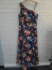 New Aidan Mattox One Shoulder Organza Ball Gown Multicolor Size 14