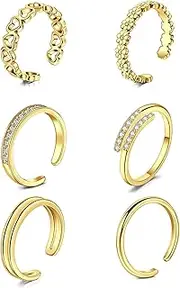 [QWALIT] Toe Rings for Women Girls Silver Rose Gold Flower Knot Simple Open Adjustable Fingers Joint Knuckle Wave Tail Ring Foot Jewelry for Sandals