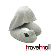 在飛比找momo購物網優惠-【Travelmall】專利3D按壓式充氣連帽頸枕(灰)