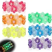 6 Pcs Flower Kandi Bracelets Glow In The Dark Stretch Rave Candy Bracelets Multi Color Beaded Flower Kandi Cuff Rave Accessories Jewelry Music Party Favor for Women Friends EDM Party Music Festival