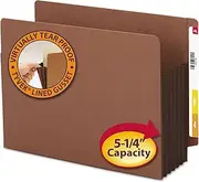 Smead End Tab File Pocket, Reinforced Straight-Cut Tab, 5-1/4" Expansion, Extra Wide Letter Size, Redrope with Dark Brown Gusset, 10 per Box (73691)