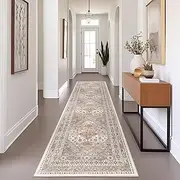 Restydon 2x8 Runner Rug,Ultra-Thin Washable Hallway Rug with Non-Slip Backing Low Pile Vintage Soft Print Rug for Entryway Bathroom Bedroom Kitchen (Orange,2'x8')