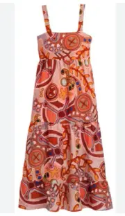 New Marie Oliver Petra Dress, Coral Stipple Silk, Linen Blend Women’s Size Small