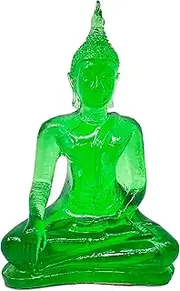 BUDDHO Buddha overcoming Temptations Buddha Statue 4" H. Poly Resin Jade & Blue Color Thai Buddha Statue for Home Decor Living Room Decor Small Gift Office Gift