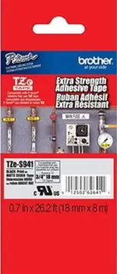 Brother TZeS941 3/4" Black on Silver Extra Strength Tape for PT1750, PT-1750