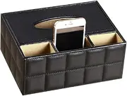 PU Leather Remote Control Stand & Tissue Box Lid, Square Desktop Storage for Scissors, Stationery, Pens, Mobile Phones, Office & Home Containers (Black Grid, 25CM*18.5 * 10.2CM)