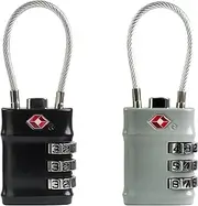 UP Security TSA Approved Combination Lock with Cable - Durable & Versatile Security for Suitcases, Backpacks, Gym Lockers, Travel Essentials | Easy Setup, Robust Protection, (Black+Gray)