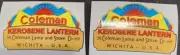 TWO (2) NEW COLEMAN 243K KEROSENE STICKER DECAL LANTERN STOVE LARGE REPLACEMENT