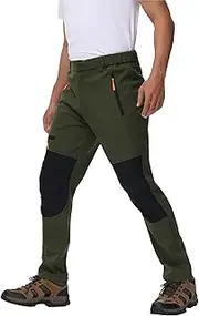 [YAOHUOLE] Men's Hiking Trousers Lightweight Mild Waterproof Walking Trousers Windproof Outdoor Pants Winter Thickening with Zip Pockets (No Belt)