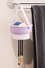 Dual-Function Makeup Brush & Sponge Sanitizing Station with Drying Rack | Silicone Makeup Brush Cleaner Bowl (Purple)