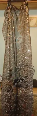 VINCE CAMUTO BLACK GOLD EMBROIDERED SEQUINED MESH WRAP SCARF NWT OS