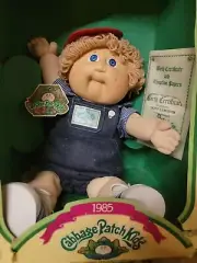 Coleco Cabbage Patch Kid 1985 SKIPP LANGDON Boy Bibs Blue Eye Paper Box Vintage