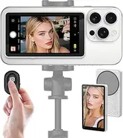 Henrety Wireless Vlog Selfie Monitor Screen for iPhone & Android, Bluetooth Remote, 180° Flip, Magnetic Stand, Wide Screen Mode, 1800mAh Battery, Rear Camera Live View for TikTok & YouTube (White)