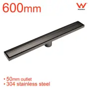 Gun Metal 600mm Tile Insert Shower Grate Linear Floor Drain 50mm Outlet Waste